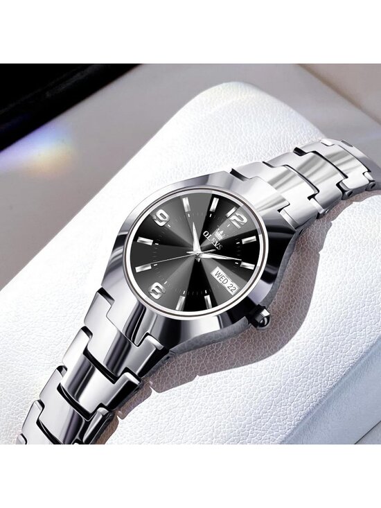 Women\'s Black Vintage Luxury Dress Analog Stainless Steel Small Date Wrist Watch main image 6